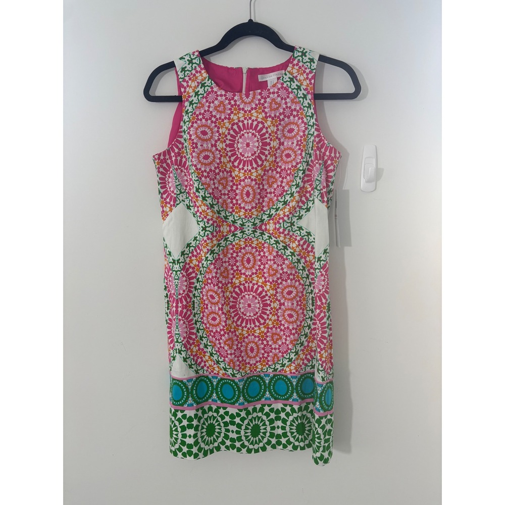 London Times Size 6 Pink Multi Geometric Mandala Sleeveless Shift Dress NWT